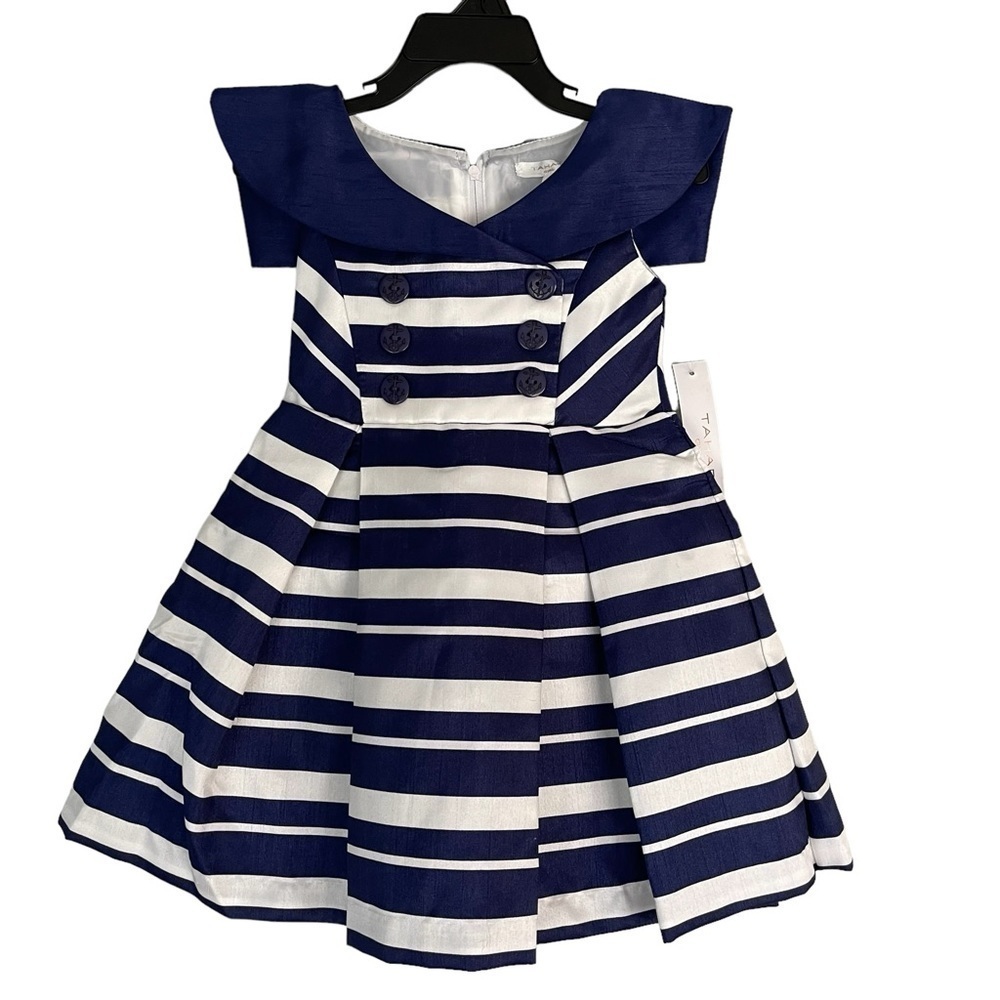 Tahari Nautical Stripe Double Breasted Yoke Dress Size 2T Navy & White